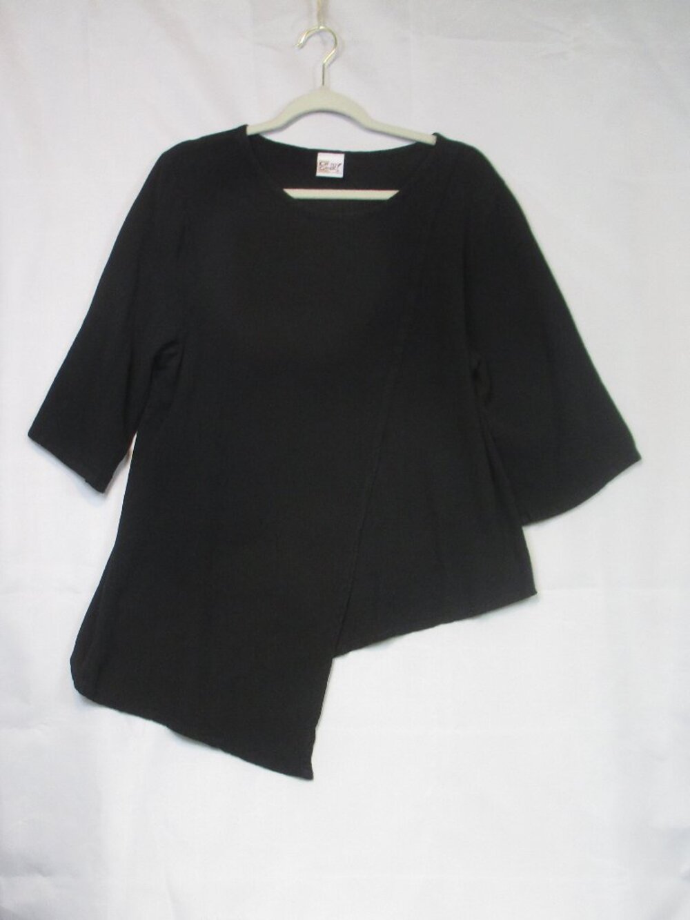 Oh My Gauze Black Crew Neck Tunic Top Asymmetric Hem Women Lagenlook Sz 1 S-M
